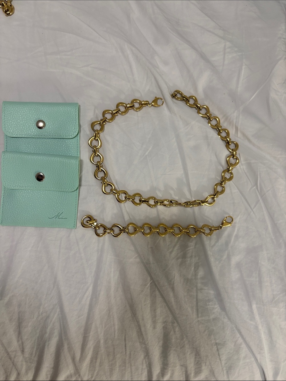 Mia bijoux/jewelry waterproof eyelet chunky gold necklace and bracelet set